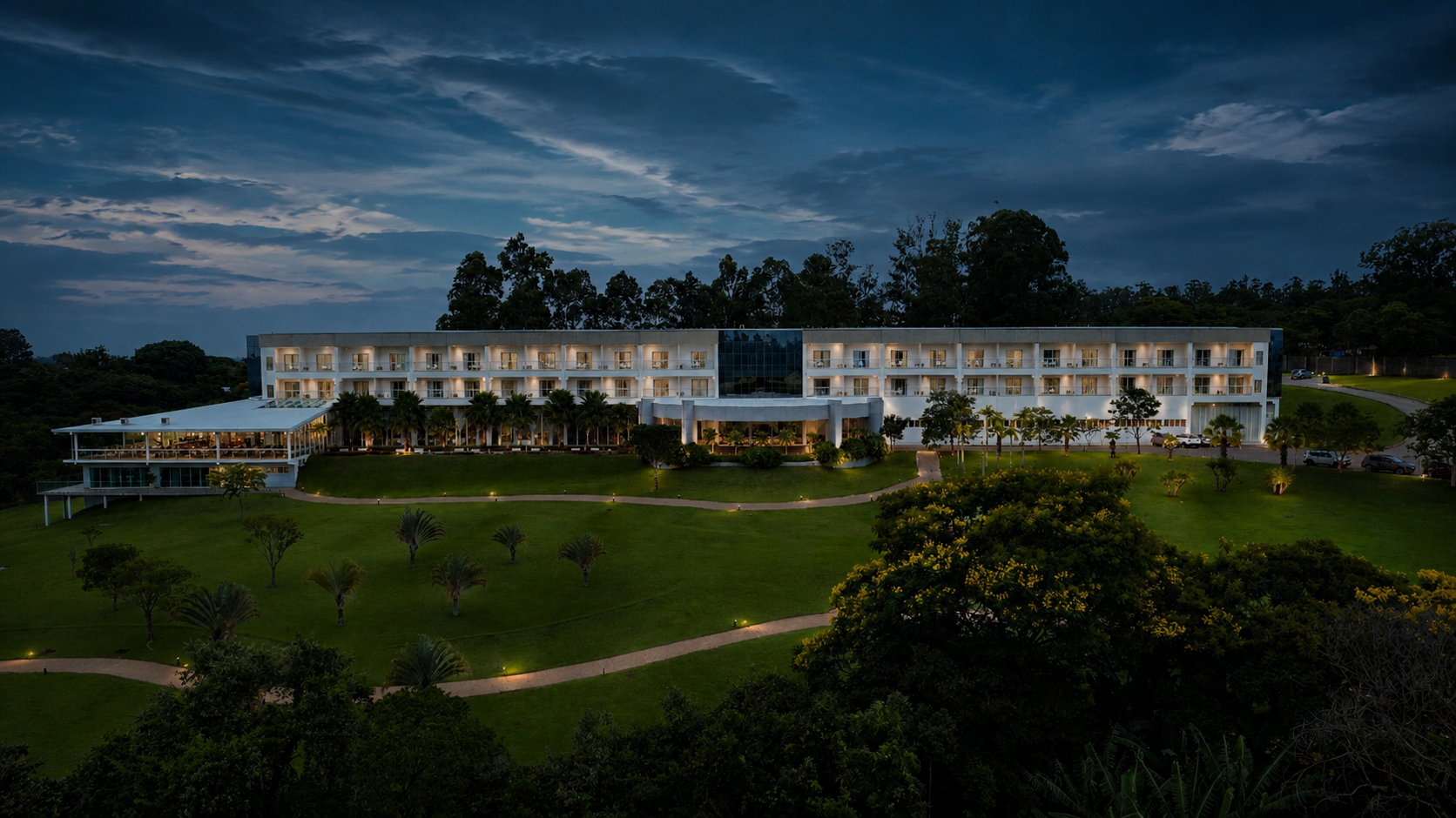 Aerial view of Otho Hotel Convention & Spa and training fields in Itu, Brazil