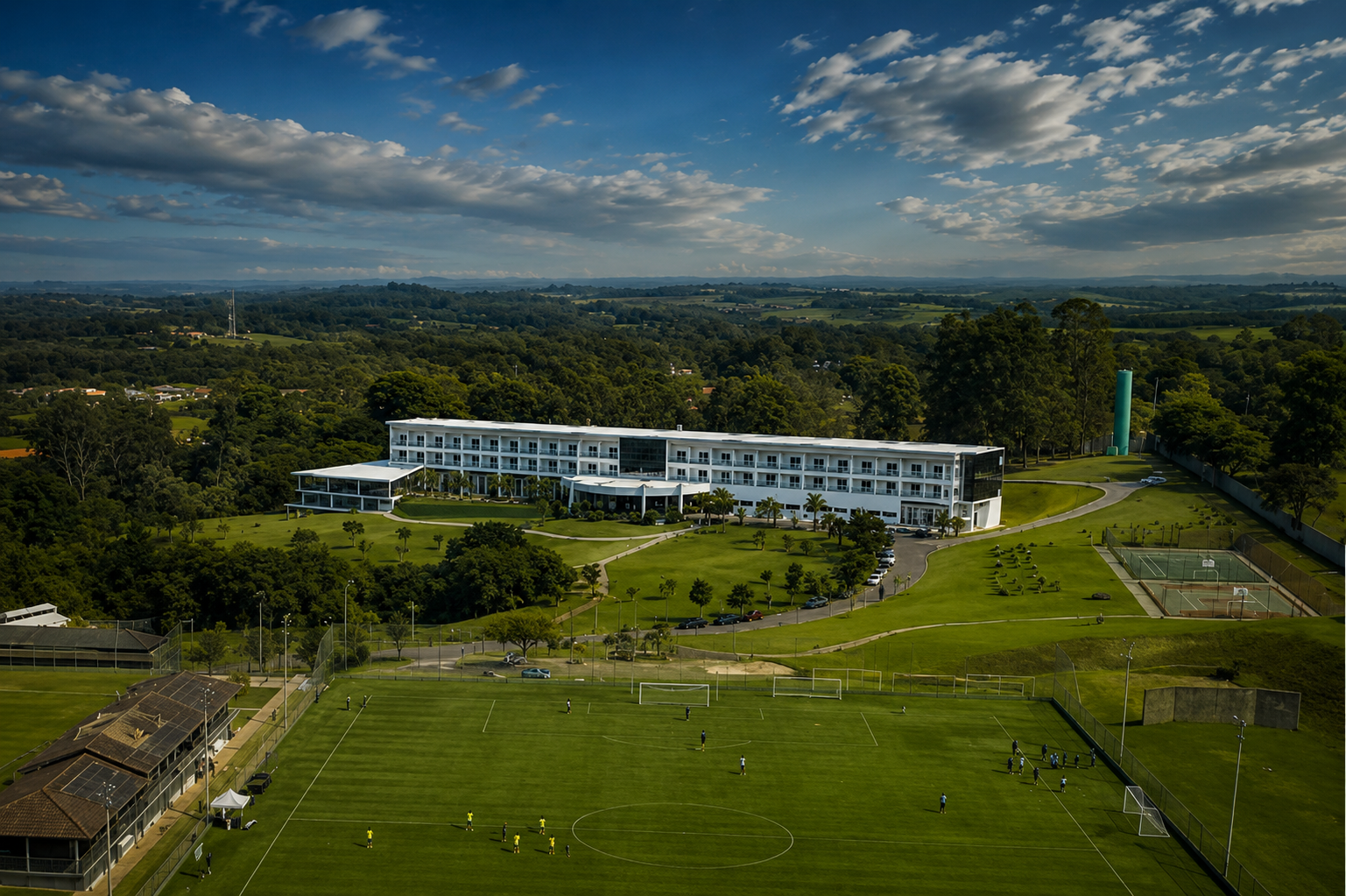 Aerial view of Otho Hotel Convention & Spa campus and training fields